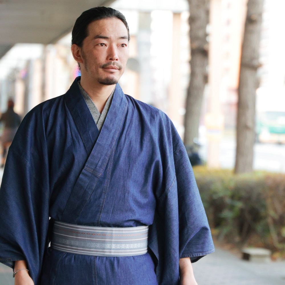 メンズ 金彩 デニム 着物